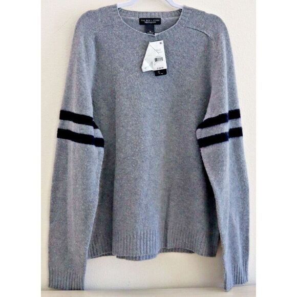 The Men’s Store Sz XL Grey Cashmere Striped Sleeves Sweater - Picture 1 of 11